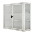 Retro Style Haze Double Glass Door Wall Cabinet With Detachable Shelves For Office, Dining Room,Living Room, Kitchen And Bathroom White Color Old Item Code W687102314 Wall Mounted 1 2 Shelves Powder Coated White Bathroom Glass Doors Tempered Glass Sheet