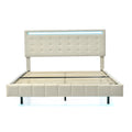 Queen Size Floating Bed Frame With Led Lights And Usb Charging,Modern Upholstered Platform Led Bed Frame,Beige Beige Linen