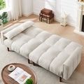 Convertible Futon Sofa Bed, Adjustable Couch Sleeper, Modern Fabric Linen Upholstered Futon Sofa Bed With Wooden Legs & 2 Pillows For Apartment, Living Room, Studio. Ivory Ivory Foam Fabric