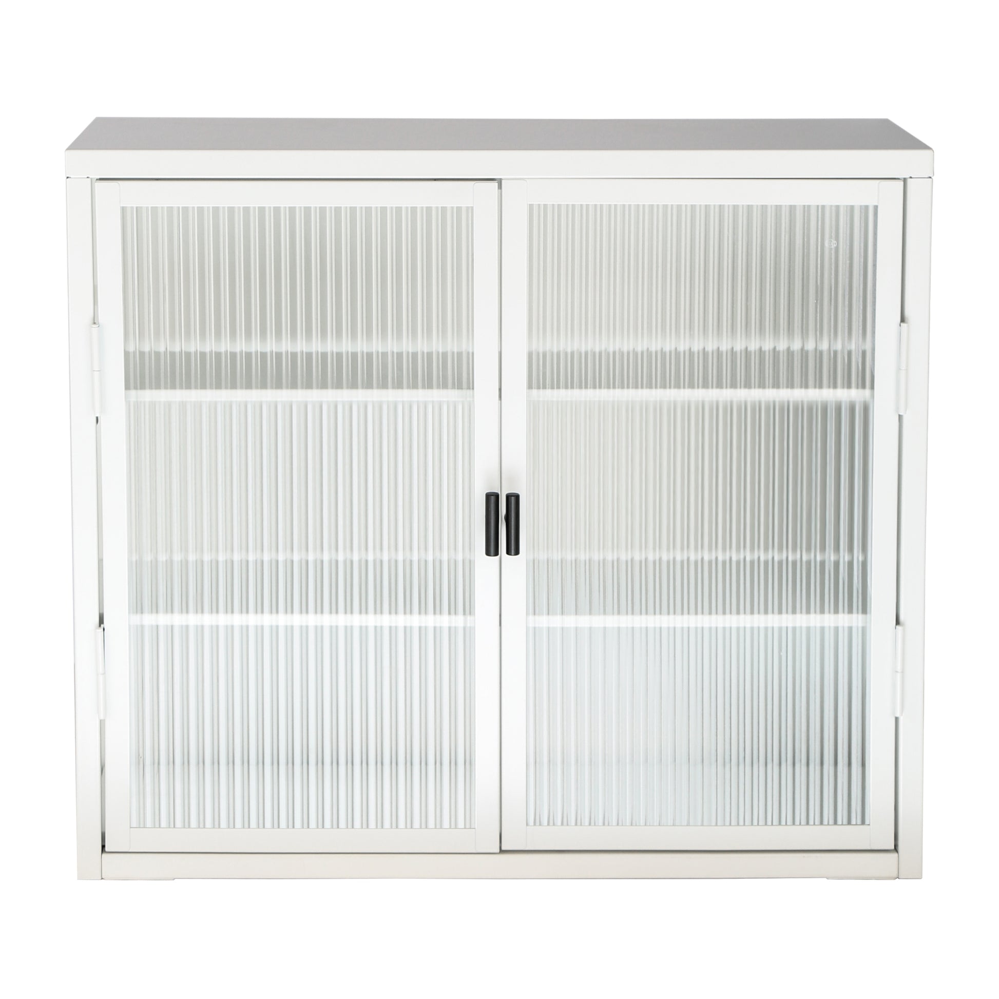 Retro Style Haze Double Glass Door Wall Cabinet With Detachable Shelves For Office, Dining Room,Living Room, Kitchen And Bathroom White Color Old Item Code W687102314 Wall Mounted 1 2 Shelves Powder Coated White Bathroom Glass Doors Tempered Glass Sheet