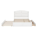 Wood Queen Size Platform Bed With Twin Size Trundle And 2 Drawers, White Box Spring Not Required Queen White Wood Bedroom Bed Frame Solid Wood Mdf