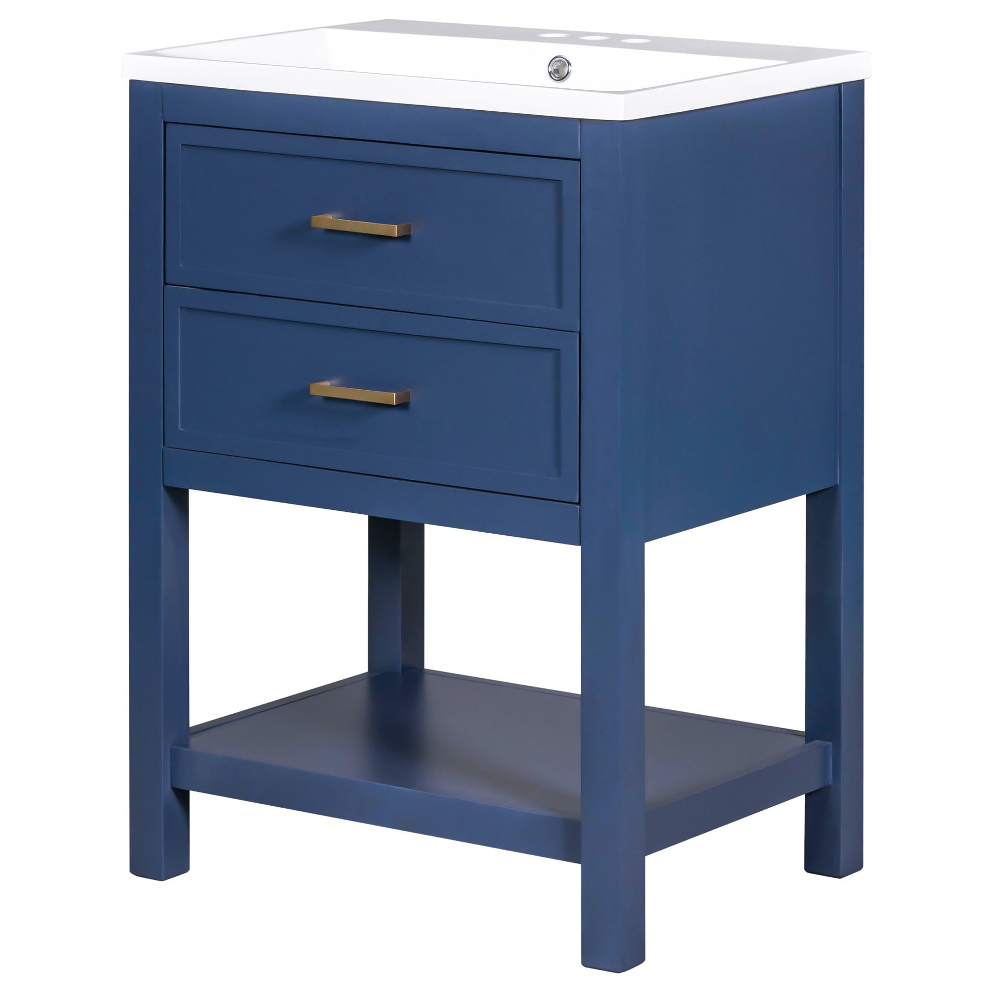 24'' Bathroom Vanity With Top Sink, Modern Bathroom Storage Cabinet With 2 Drawers, Single Sink Bathroom Vanity Blue Mdf