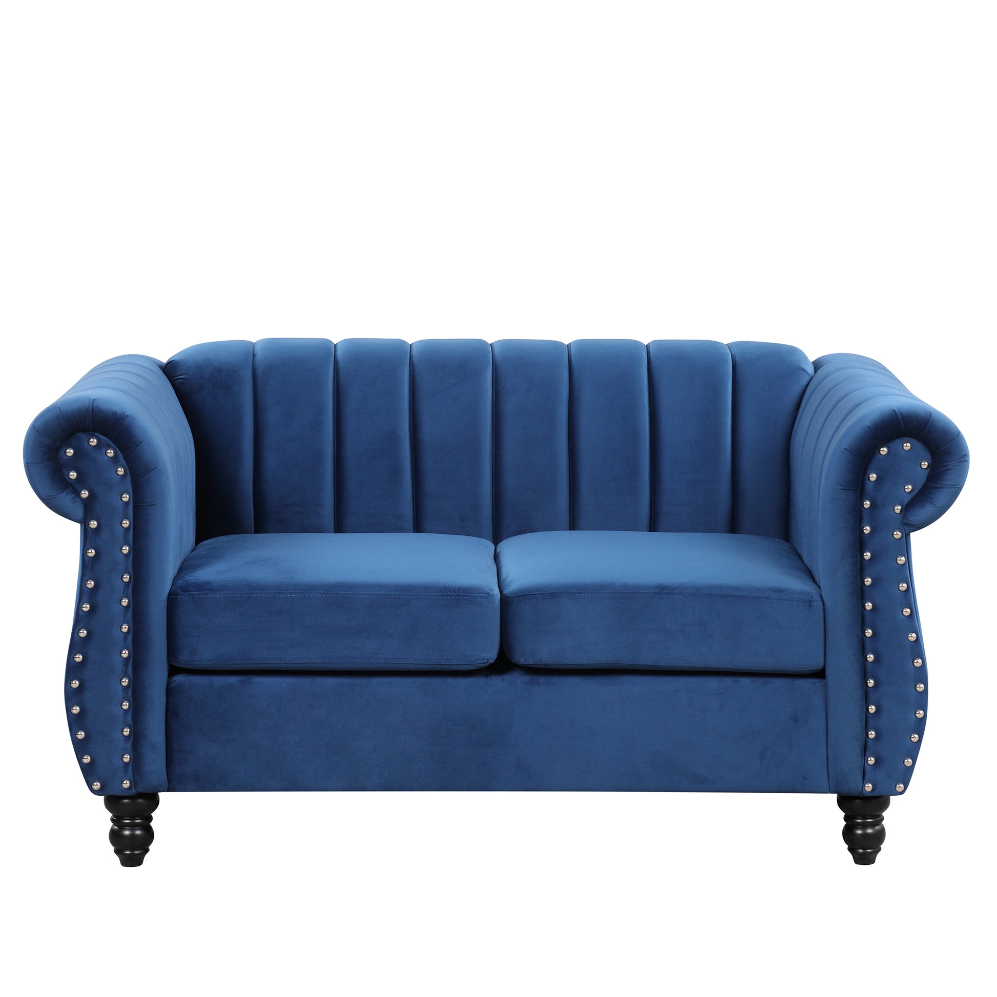 51" Modern Sofa Dutch Fluff Upholstered Sofa With Solid Wood Legs, Buttoned Tufted Backrest,Blue Blue Foam Polyester