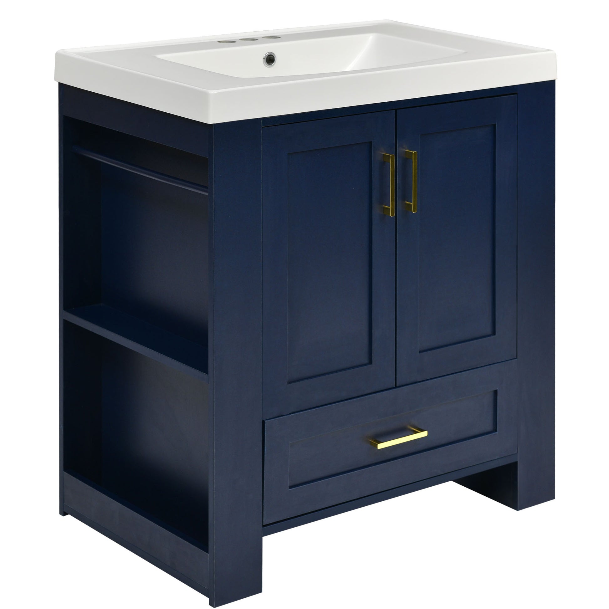 30'' Bathroom Vanity With Seperate Basin Sink, Modern Bathroom Storage Cabinet With Double Sided Storage Shelf, Freestanding Bathroom Vanity Cabinet With Single Sink 1 Blue 2 3 24 To 31 In Soft Close Doors Bathroom Freestanding Modern Mdf Painted