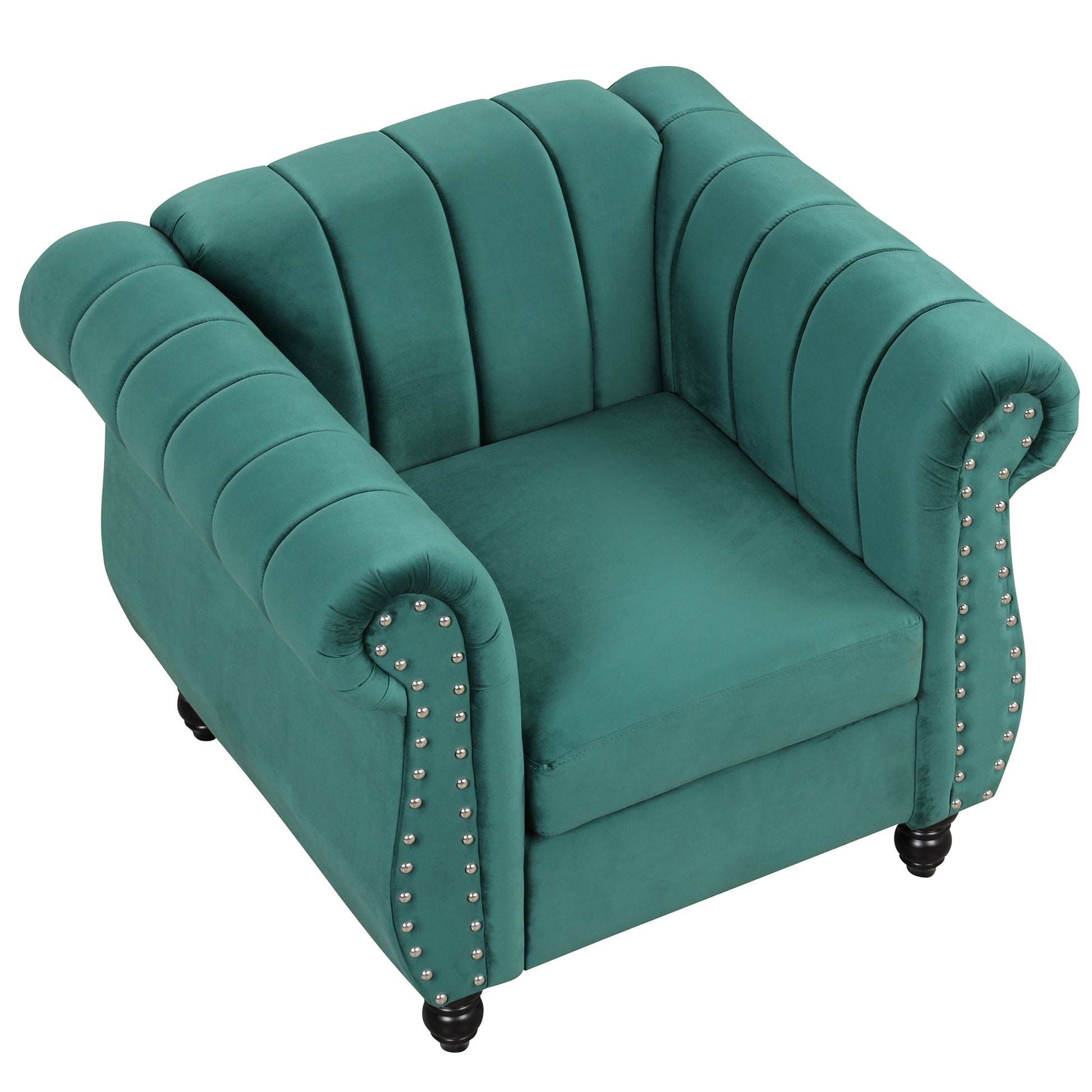 39" Modern Sofa Dutch Fluff Upholstered Sofa With Solid Wood Legs, Buttoned Tufted Backrest,Green Green Foam Polyester