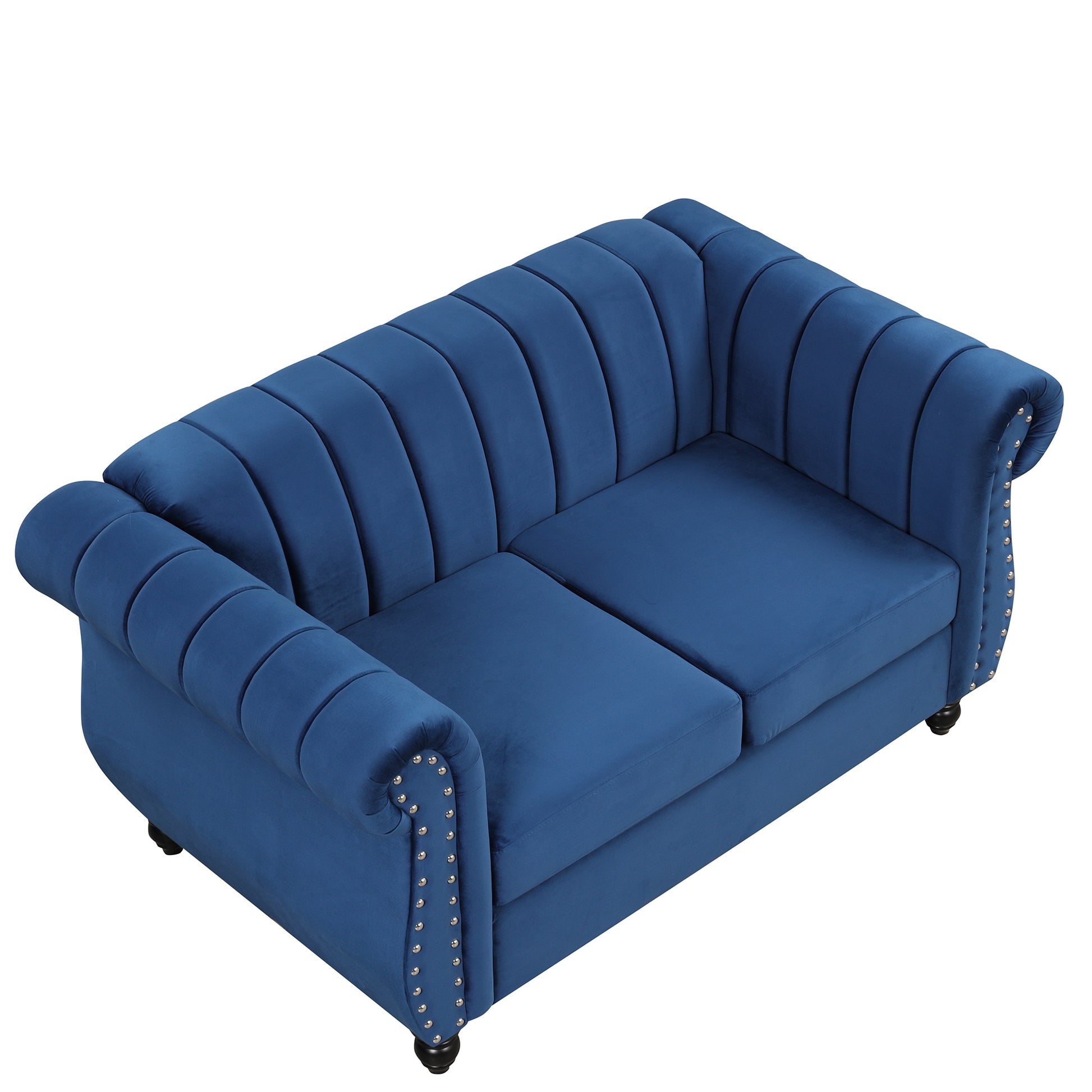 51" Modern Sofa Dutch Fluff Upholstered Sofa With Solid Wood Legs, Buttoned Tufted Backrest,Blue Blue Foam Polyester