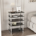5 Tier Tempered Glass Side Table Stainless Steel Frame End Table For Living Room, Bedroom, Black Black Tempered Glass