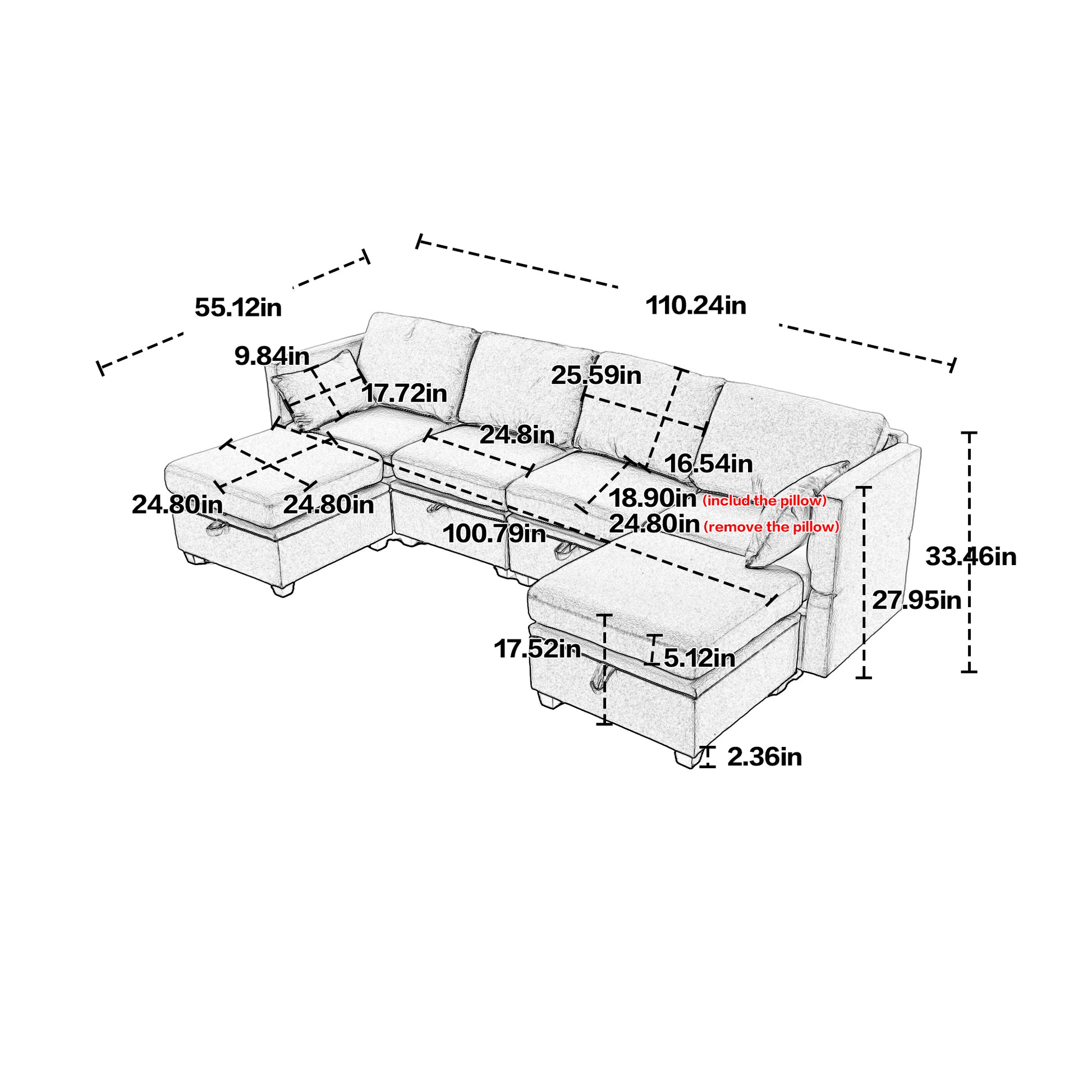 United We Win Modular Sectional Sofa U Shaped Modular Couch With Reversible Chaise Modular Sofa Sectional Couch With Storage Seats Gray Linen