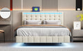 Queen Size Floating Bed Frame With Led Lights And Usb Charging,Modern Upholstered Platform Led Bed Frame,Beige Beige Linen