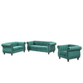 Modern Three Piece Sofa Set With Solid Wood Legs, Buttoned Tufted Backrest, Frosted Velvet Upholstered Sofa Set Including Three Seater Sofa, Double Seater And Living Room Furniture Set Single Chair Green Foam Polyester