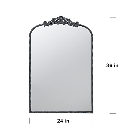 24" X 36" Classic Design Mirror With And Baroque Inspired Frame For Bathroom, Entryway Console Lean Against Wall Black Mdf Glass