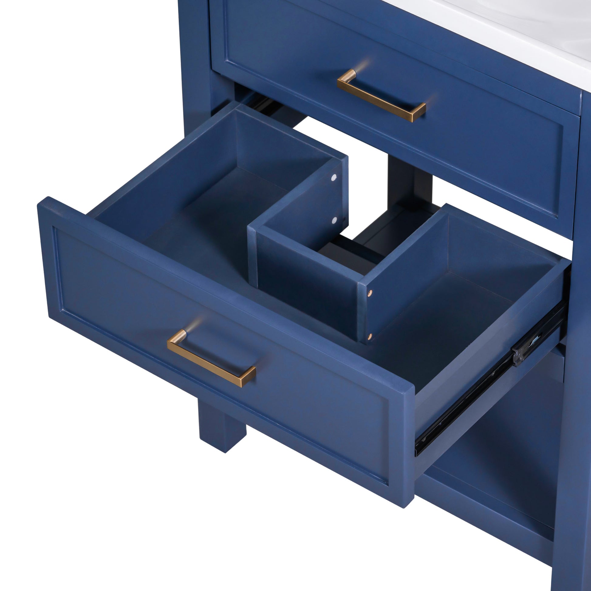 24'' Bathroom Vanity With Top Sink, Modern Bathroom Storage Cabinet With 2 Drawers, Single Sink Bathroom Vanity Blue Mdf