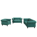 Modern Three Piece Sofa Set With Solid Wood Legs, Buttoned Tufted Backrest, Frosted Velvet Upholstered Sofa Set Including Three Seater Sofa, Double Seater And Living Room Furniture Set Single Chair Green Foam Polyester