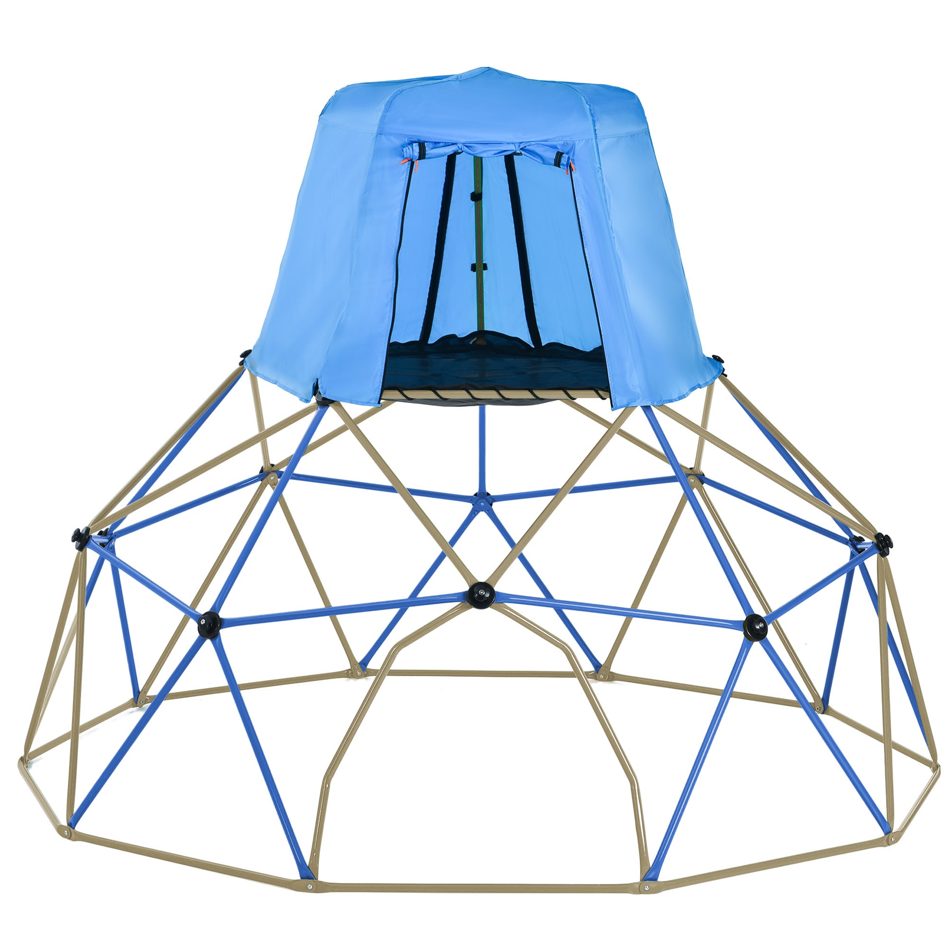 Kids Climbing Dome With Canopy And Playmat 10 Ft Jungle Gym Geometric Playground Dome Climber Play Center, Rust & Uv Resistant Steel Supporting 1000 Lbs Blue Metal Outdoor