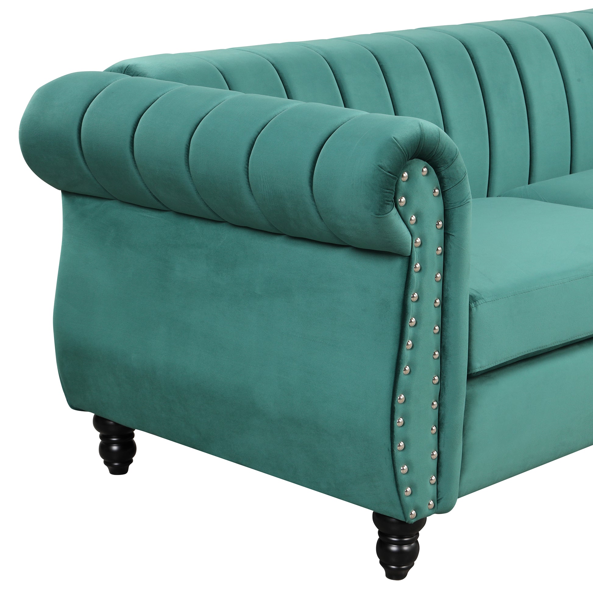 39" Modern Sofa Dutch Fluff Upholstered Sofa With Solid Wood Legs, Buttoned Tufted Backrest,Green Green Foam Polyester