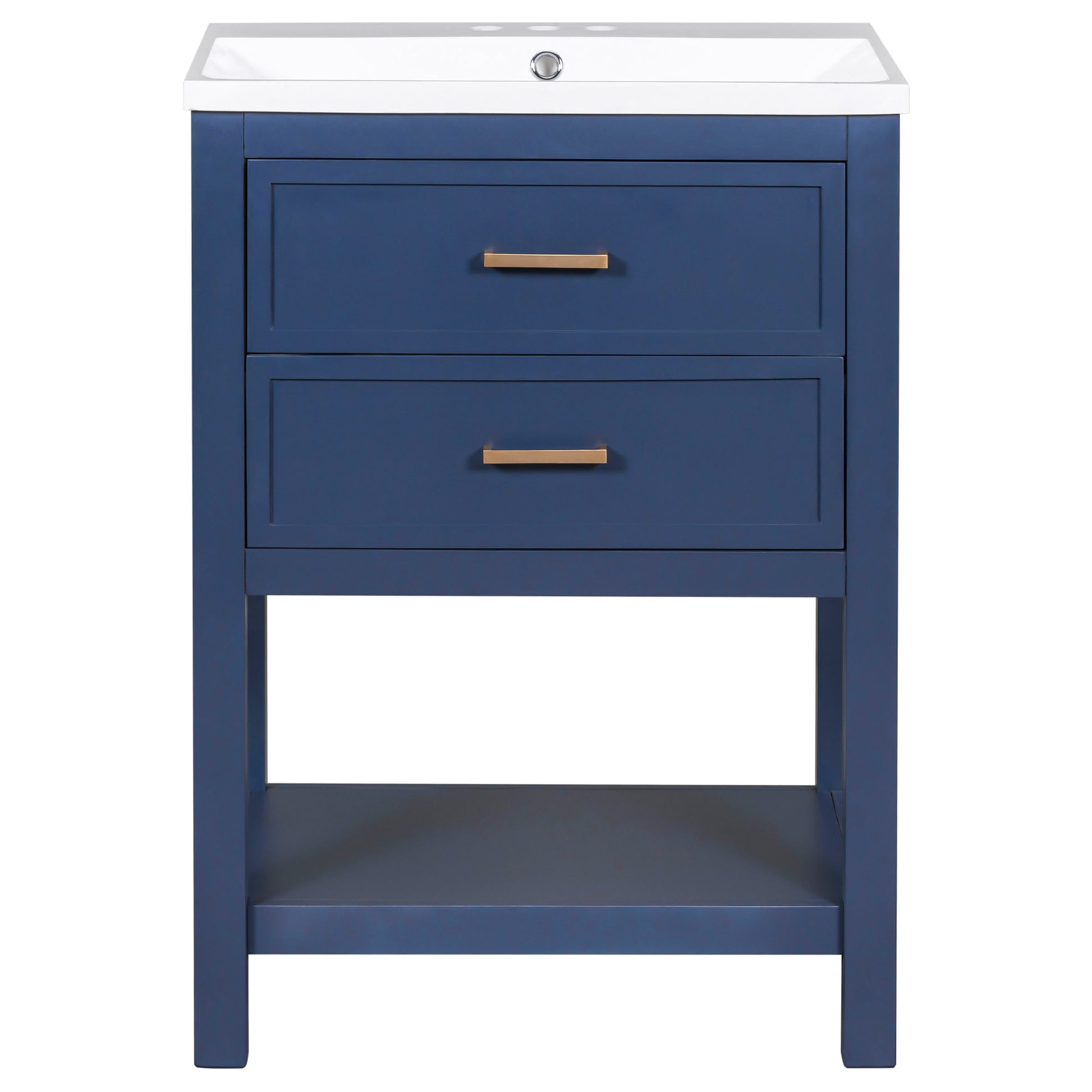 24'' Bathroom Vanity With Top Sink, Modern Bathroom Storage Cabinet With 2 Drawers, Single Sink Bathroom Vanity Blue Mdf