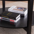 Round Glass Top Solid Wood Storage Coffee Table, Black Black Wood Glass