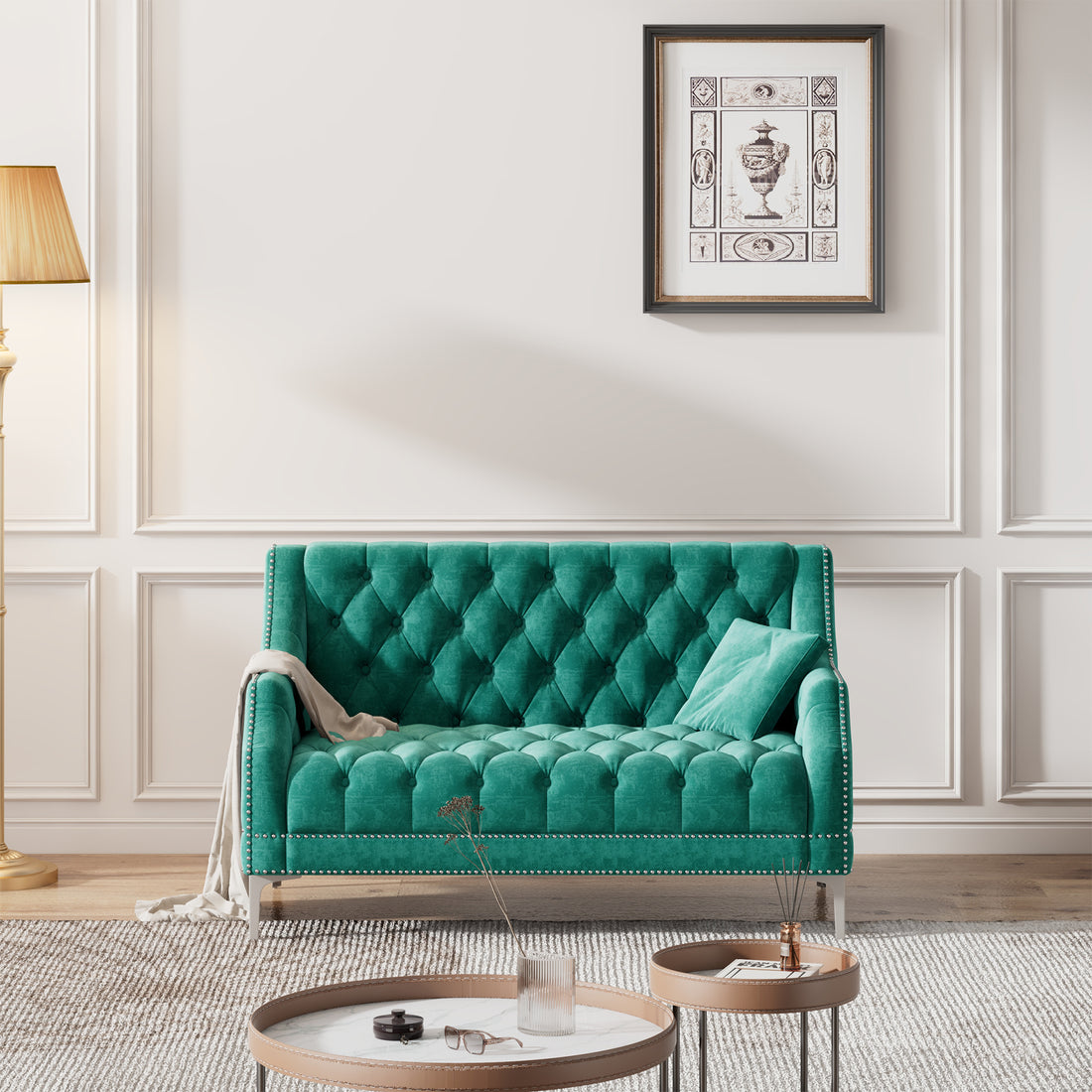 55.5" Modern Sofa Dutch Plush Upholstered Sofa With Metal Legs, Button Tufted Back Green Green Foam Polyester