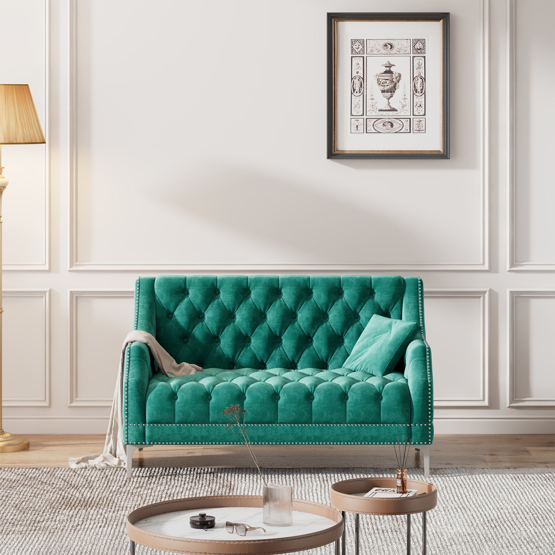 55.5" Modern Sofa Dutch Plush Upholstered Sofa With Metal Legs, Button Tufted Back Green Green Foam Polyester