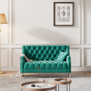 55.5" Modern Sofa Dutch Plush Upholstered Sofa With Metal Legs, Button Tufted Back Green Green Foam Polyester