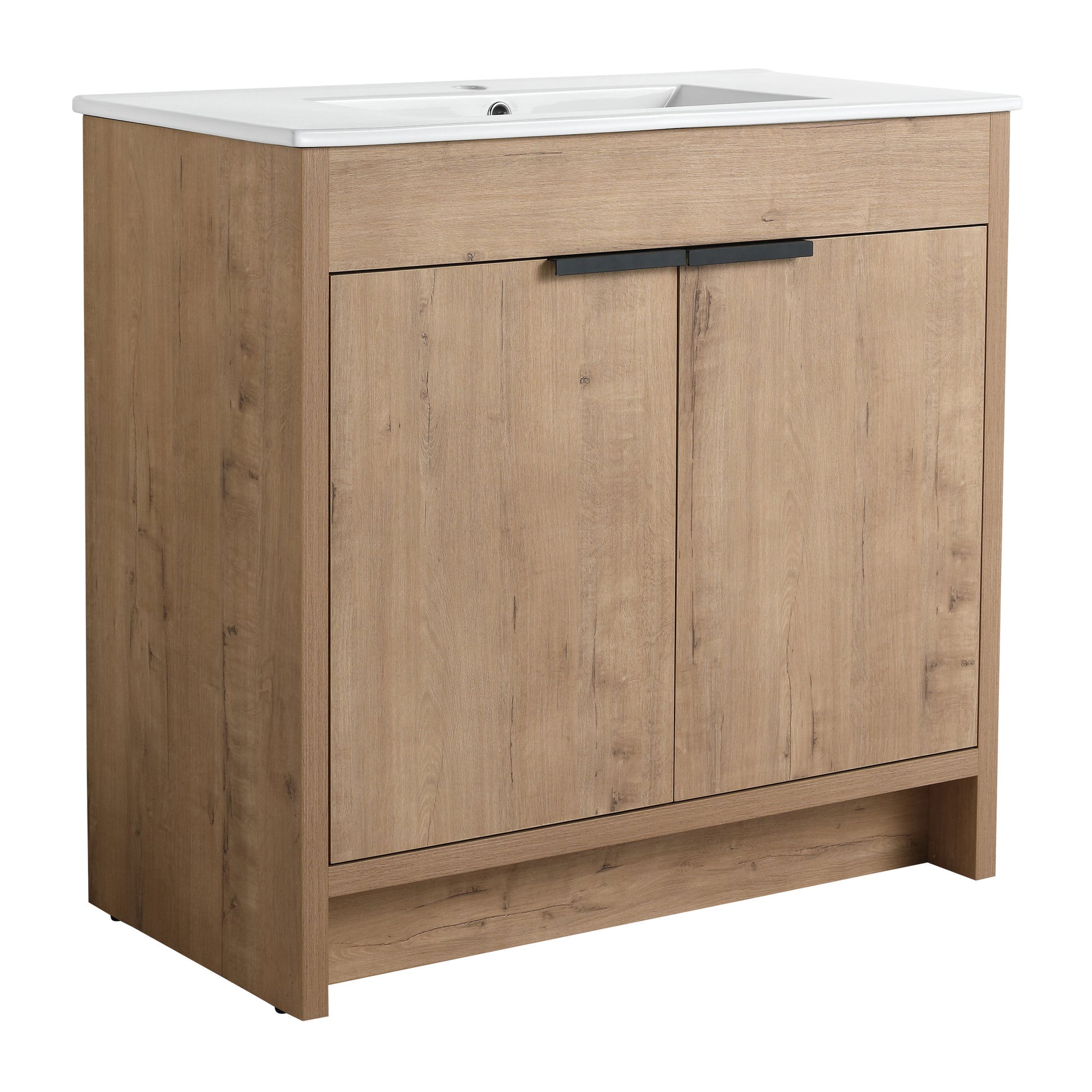 36" Freestanding Bathroom Vanity With White Ceramic Sink & 2 Soft Close Cabinet Doors Kd Packing ,Bvb02436Imo F Bl9090B Imitative Oak 2 Bathroom Freestanding Modern Plywood