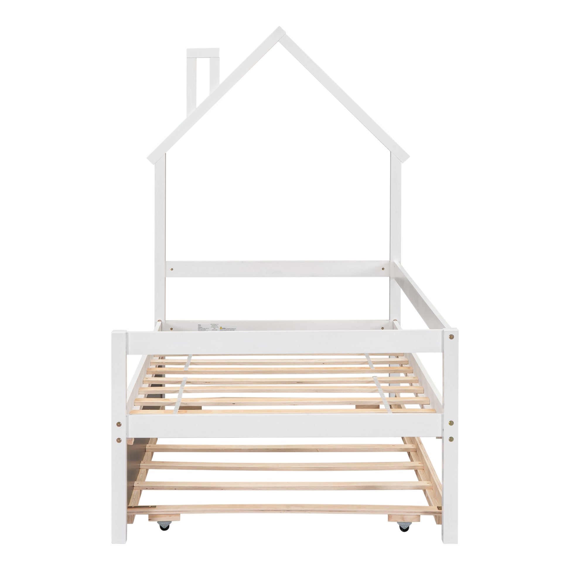 Twin House Wooden Daybed With Trundle, Twin House Shaped Headboard Bed With Guardrails,White Twin White Wood Bedroom American Design Pine Pine