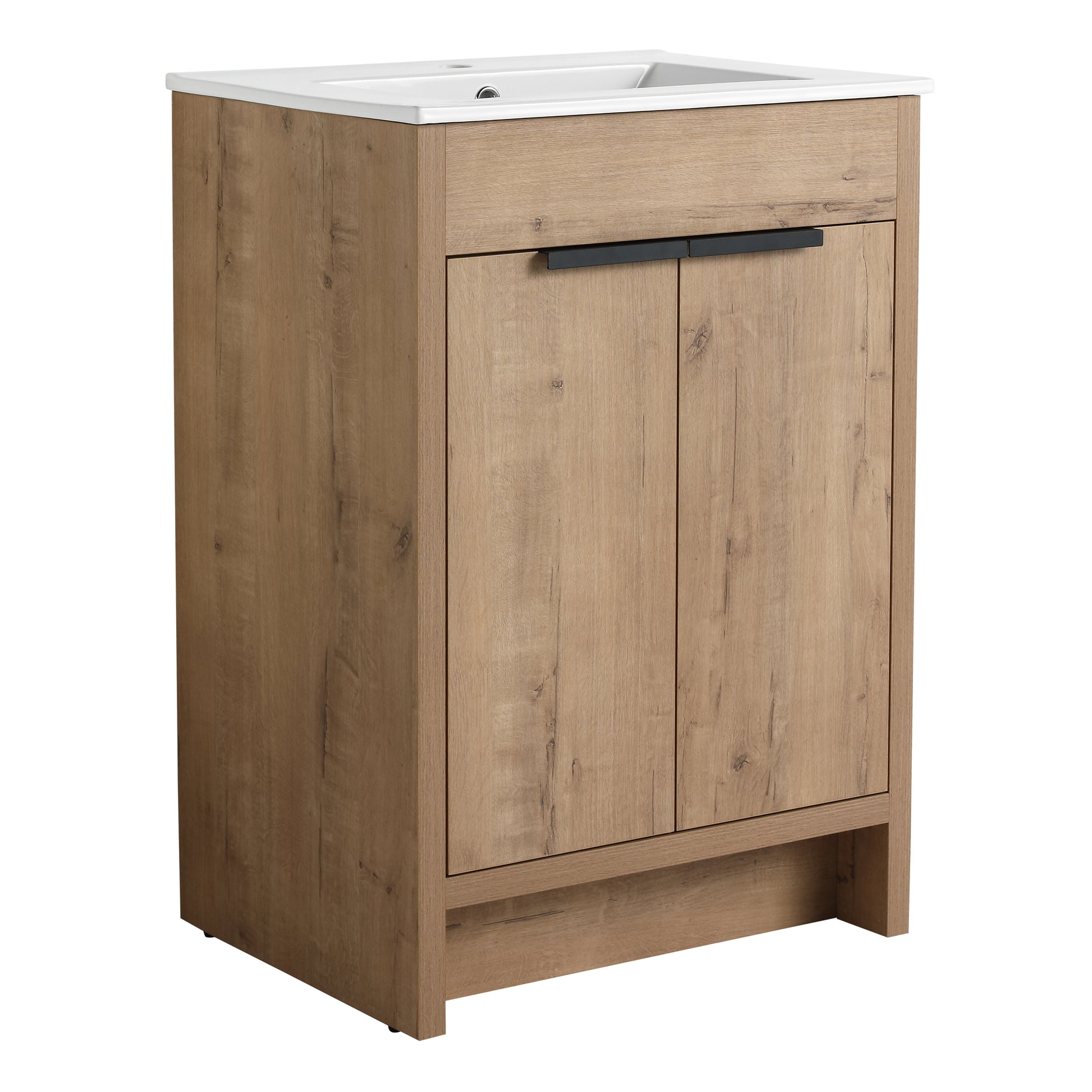 24" Freestanding Bathroom Vanity With White Ceramic Sink & 2 Soft Close Cabinet Doors Kd Packing ,Bvb02424Imo G Bl9060B Imitative Oak 2 Bathroom Freestanding Modern Plywood