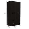 Austral 3 Door Armoire With Two Drawers, Shelves, And Hanging Rod Black Black Particle Board