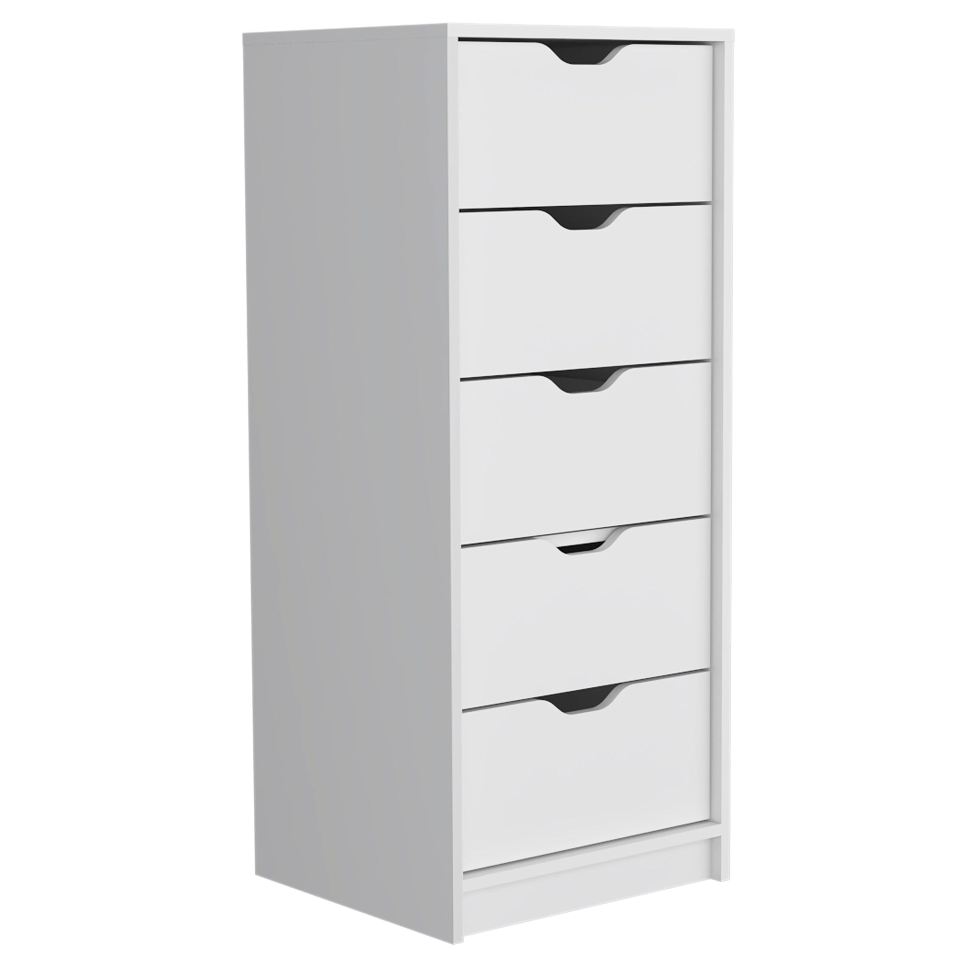 Basilea 5 Drawers Tall Dresser, Pull Out System White White White Bedroom Modern Particle Board Particle Board