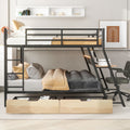 Full Size Metal Bunk Bed With Built In Desk, Light And 2 Drawers, Black Box Spring Not Required Full Black Metal Bedroom Bunk Metal & Wood