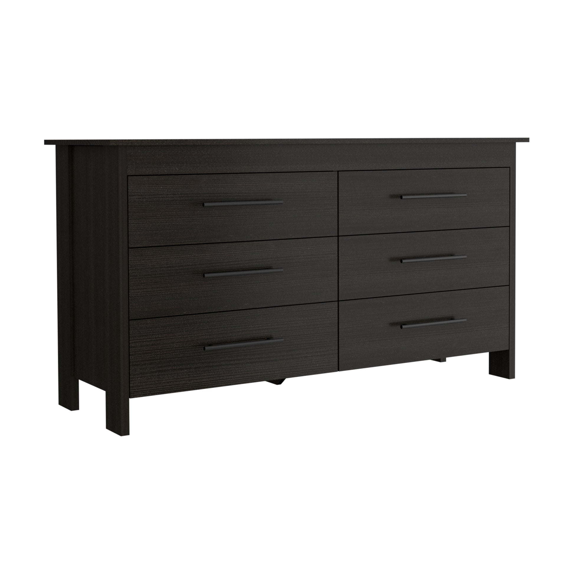 Hms 6 Drawer Double Dresser, Four Legs, Superior Top Black Black Drawer 5 Drawers & Above Bedroom Extra Deep Drawers Modern 6 Black Particle Board Particle Board