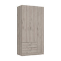 Austral 3 Door Armoire With Two Drawers, Shelves, And Hanging Rod Light Gray Light Gray Particle Board