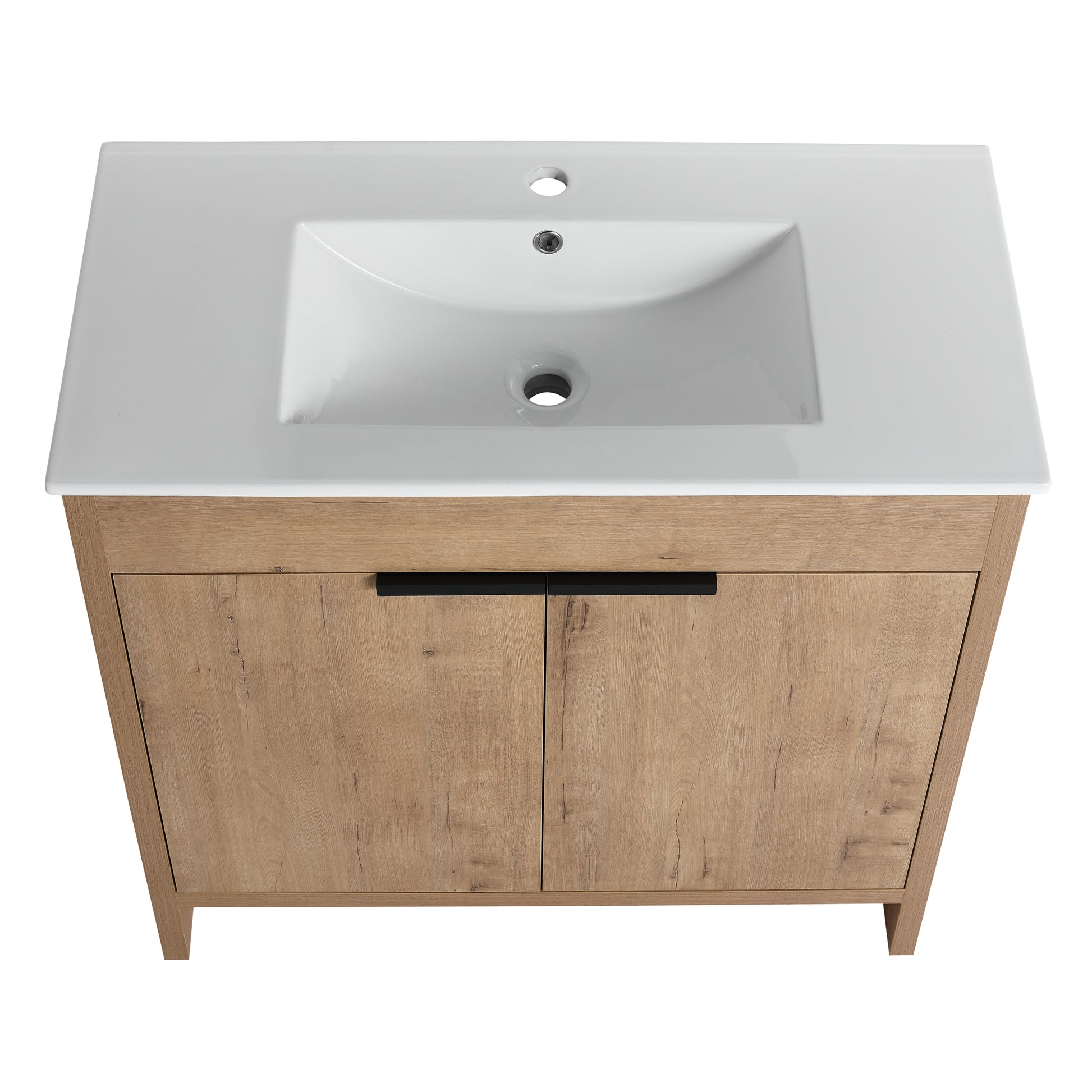 36" Freestanding Bathroom Vanity With White Ceramic Sink & 2 Soft Close Cabinet Doors Kd Packing ,Bvb02436Imo F Bl9090B Imitative Oak 2 Bathroom Freestanding Modern Plywood