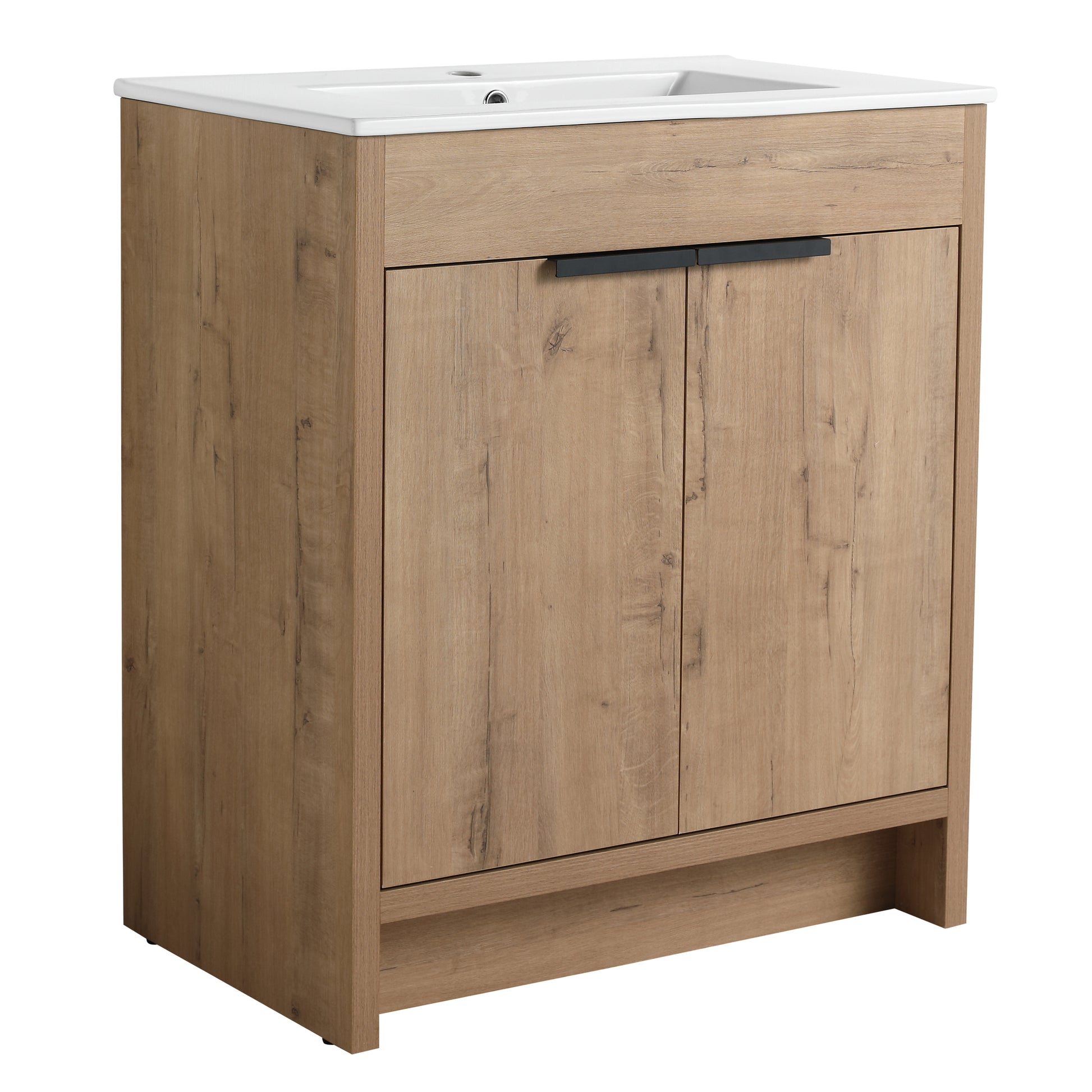 30" Freestanding Bathroom Vanity With White Ceramic Sink & 2 Soft Close Cabinet Doors Kd Packing ,Bvb02430Imo Bl9075B Imitative Oak 2 Bathroom Freestanding Modern Plywood