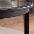 Round Glass Top Solid Wood Storage Coffee Table, Black Black Wood Glass