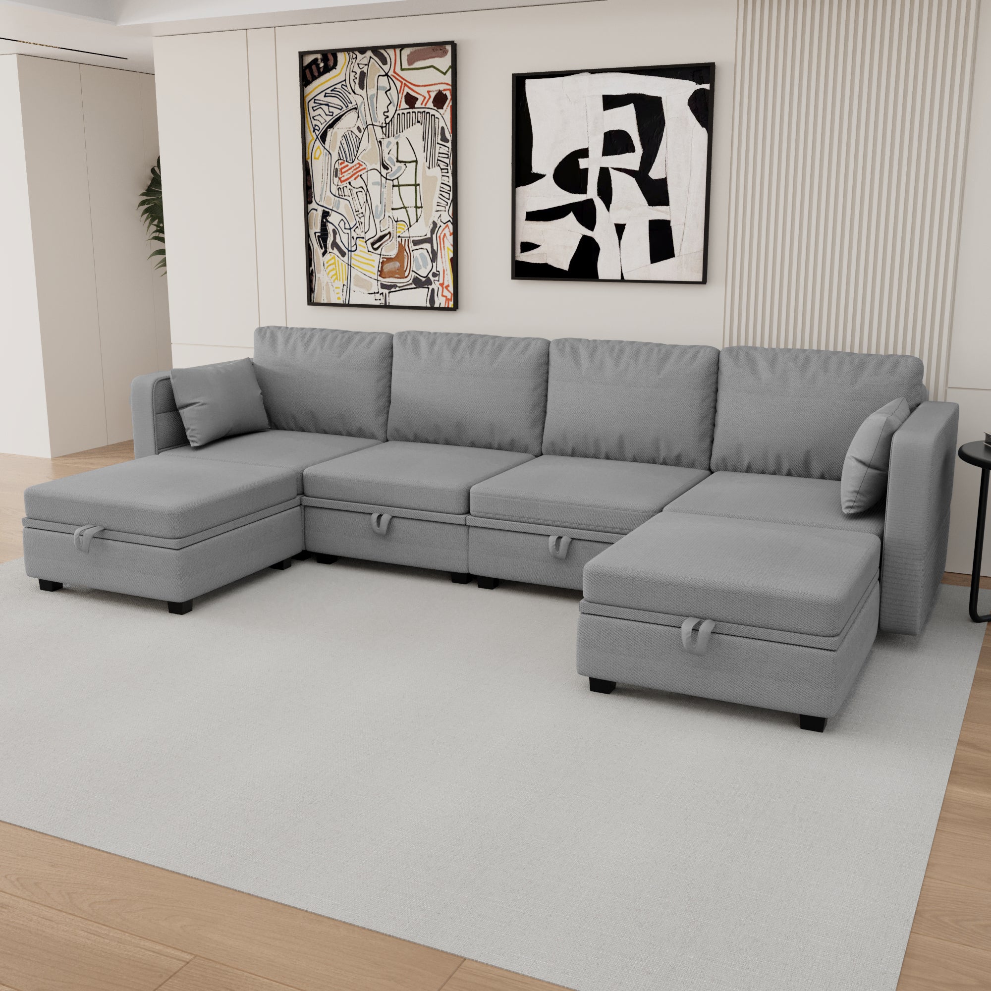 United We Win Modular Sectional Sofa U Shaped Modular Couch With Reversible Chaise Modular Sofa Sectional Couch With Storage Seats Gray Linen