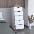 Basilea 5 Drawers Tall Dresser, Pull Out System White White White Bedroom Modern Particle Board Particle Board