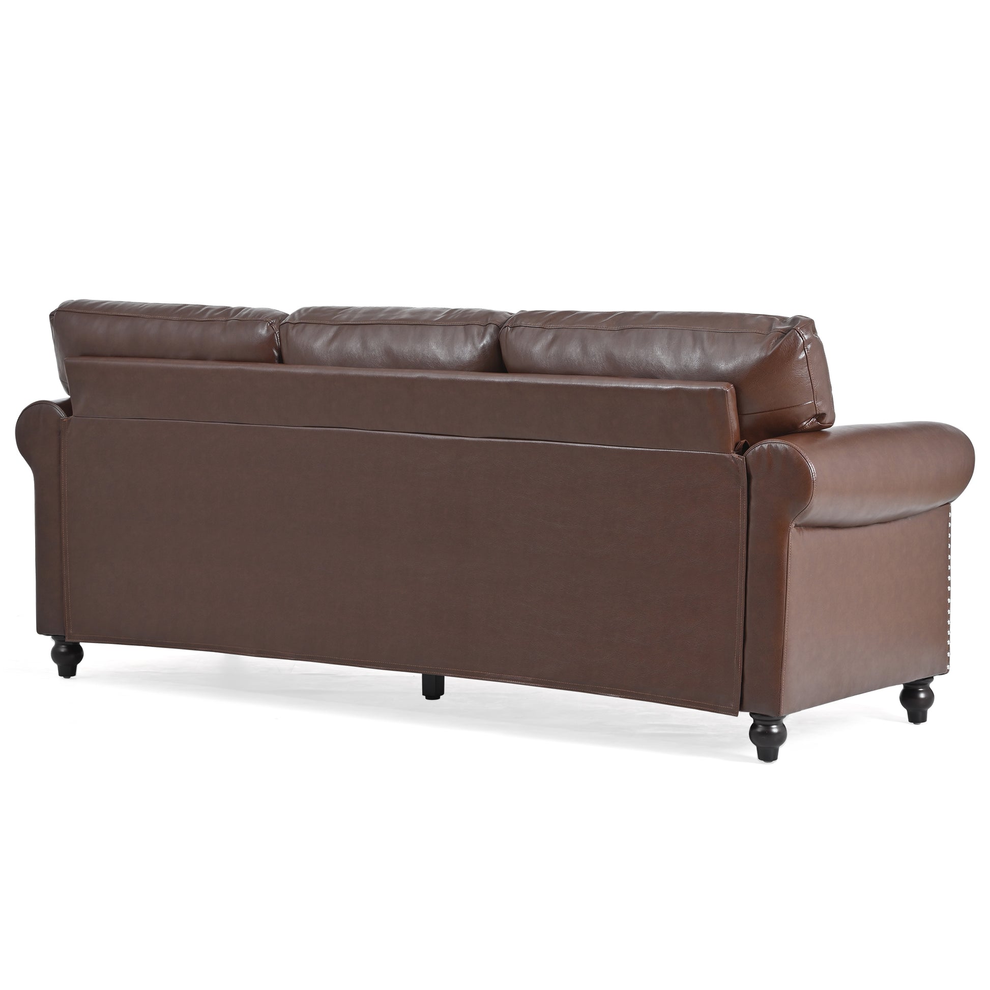 3 Seater Sofa. Brown Pu Foam Fabric 3 Seat