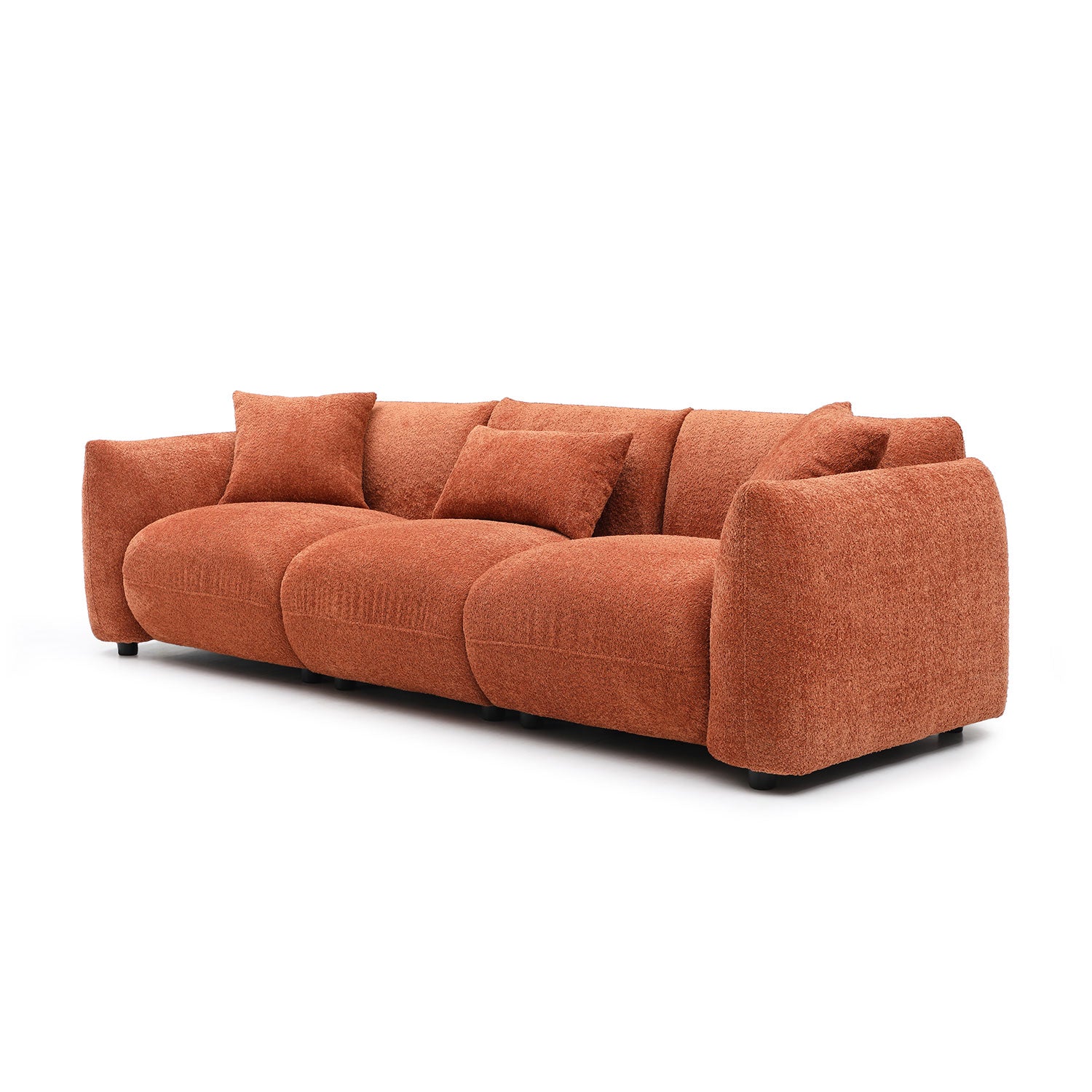 Mid Century Modern Couch 3 Seater Sofa For Living Room, Bedroom. Orange Orange Boucle 3 Seat