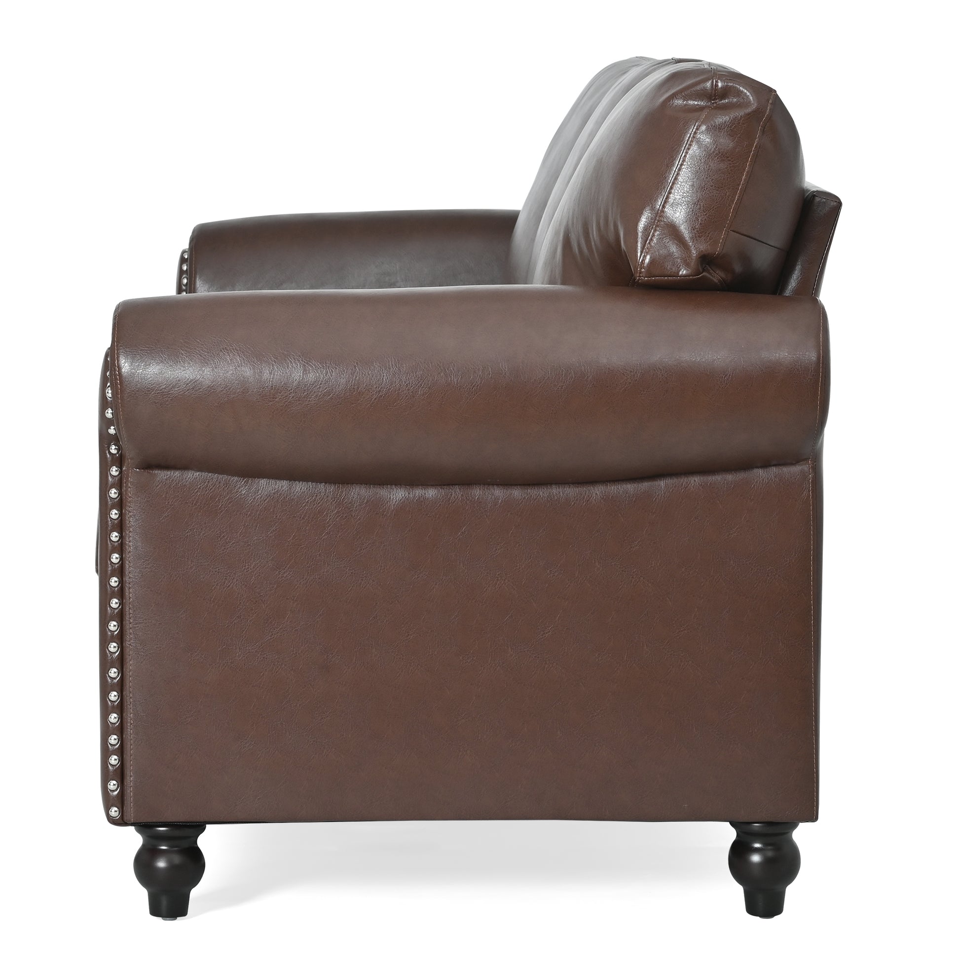 3 Seater Sofa. Brown Pu Foam Fabric 3 Seat