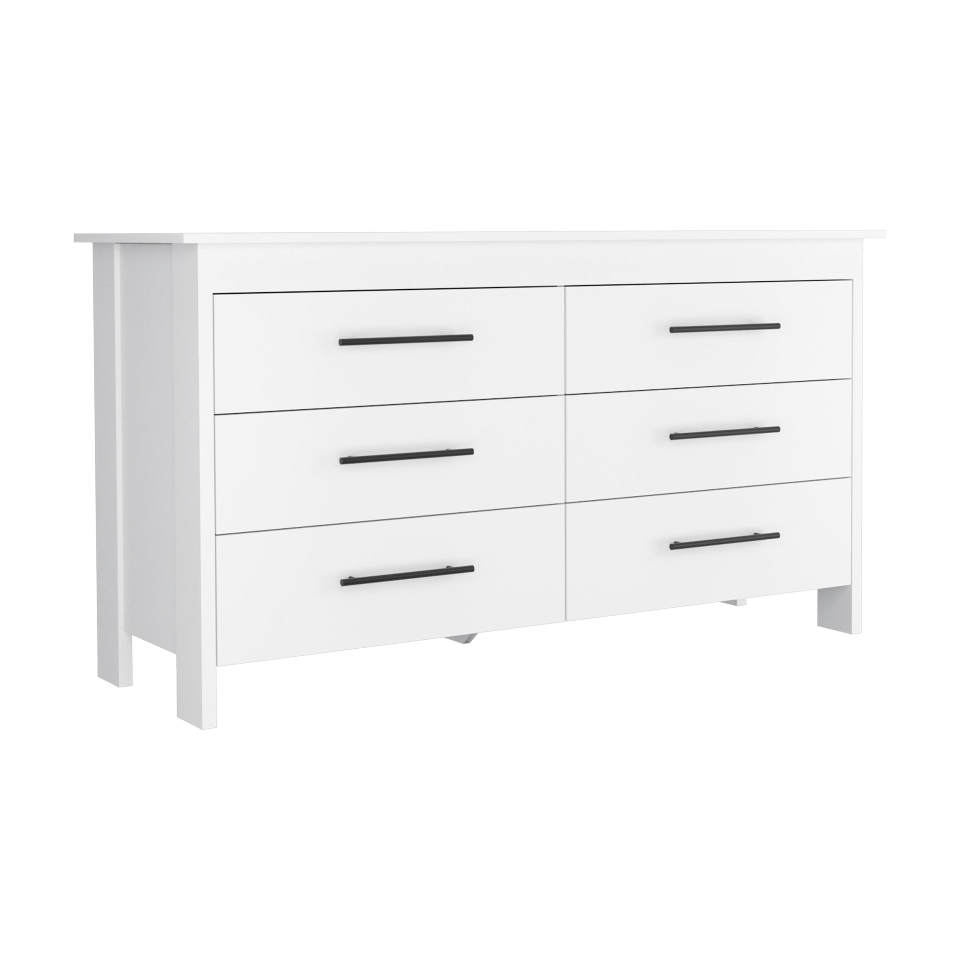 Hms 6 Drawer Double Dresser, Four Legs, Superior Top White White 5 Drawers & Above Modern 6 White Particle Board Particle Board