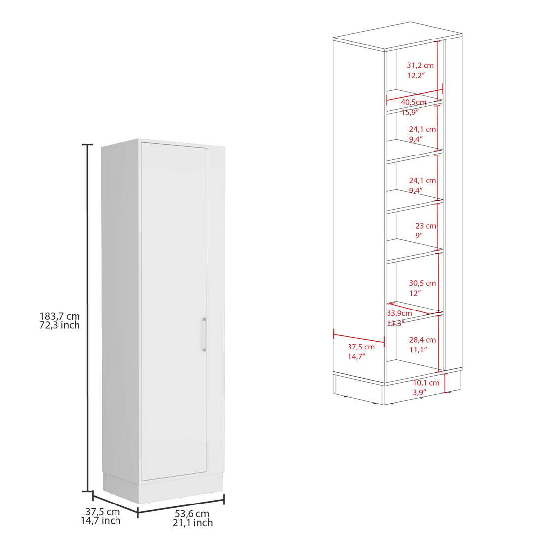 Lilo Storage Cabinet, Broom Hangers, Internal Shelves White Vertical Natural White White Dining Room Modern Particle Board Particle Board