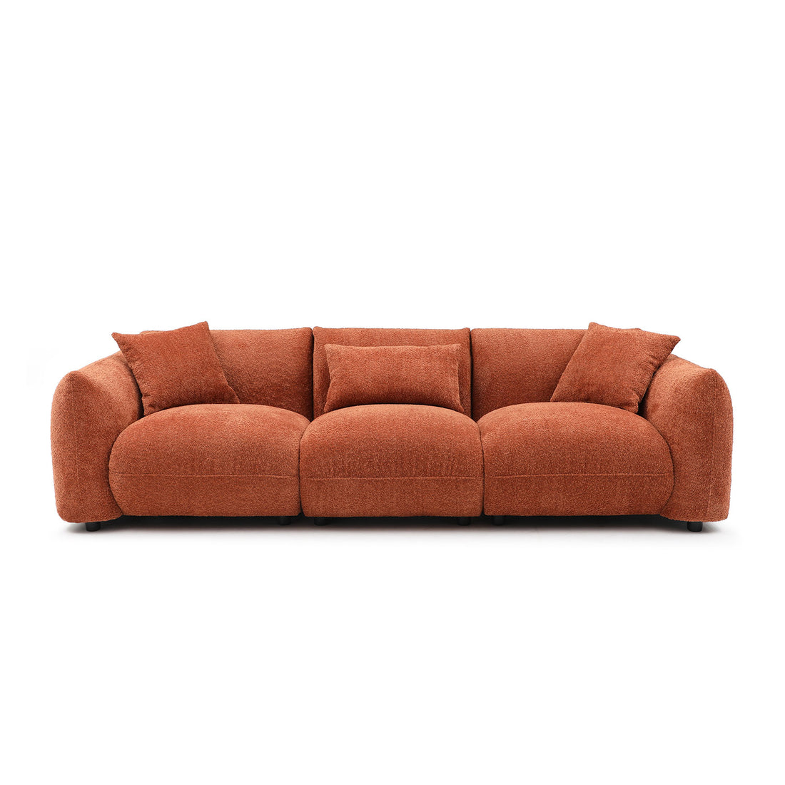 Mid Century Modern Couch 3 Seater Sofa For Living Room, Bedroom. Orange Orange Boucle 3 Seat