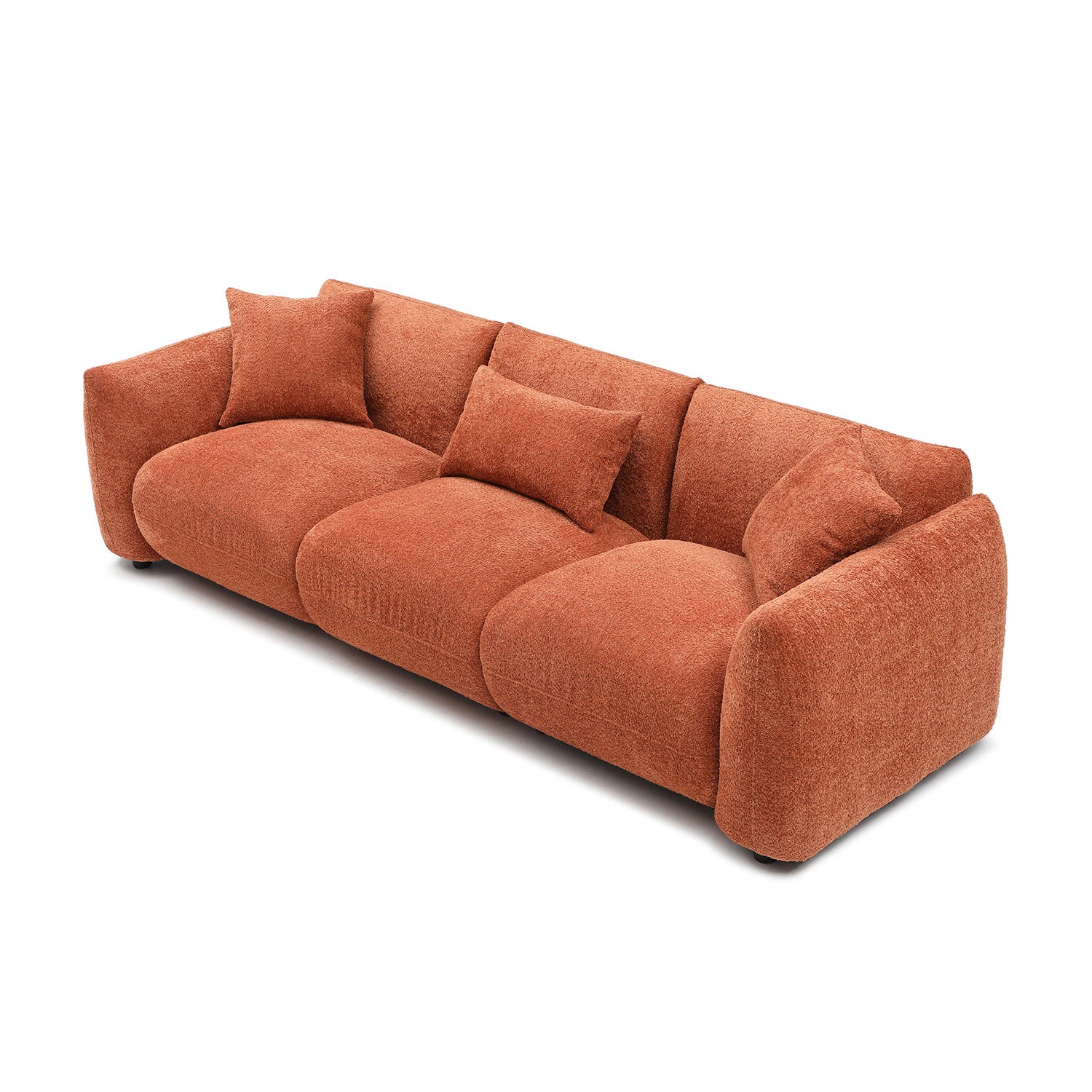 Mid Century Modern Couch 3 Seater Sofa For Living Room, Bedroom. Orange Orange Boucle 3 Seat