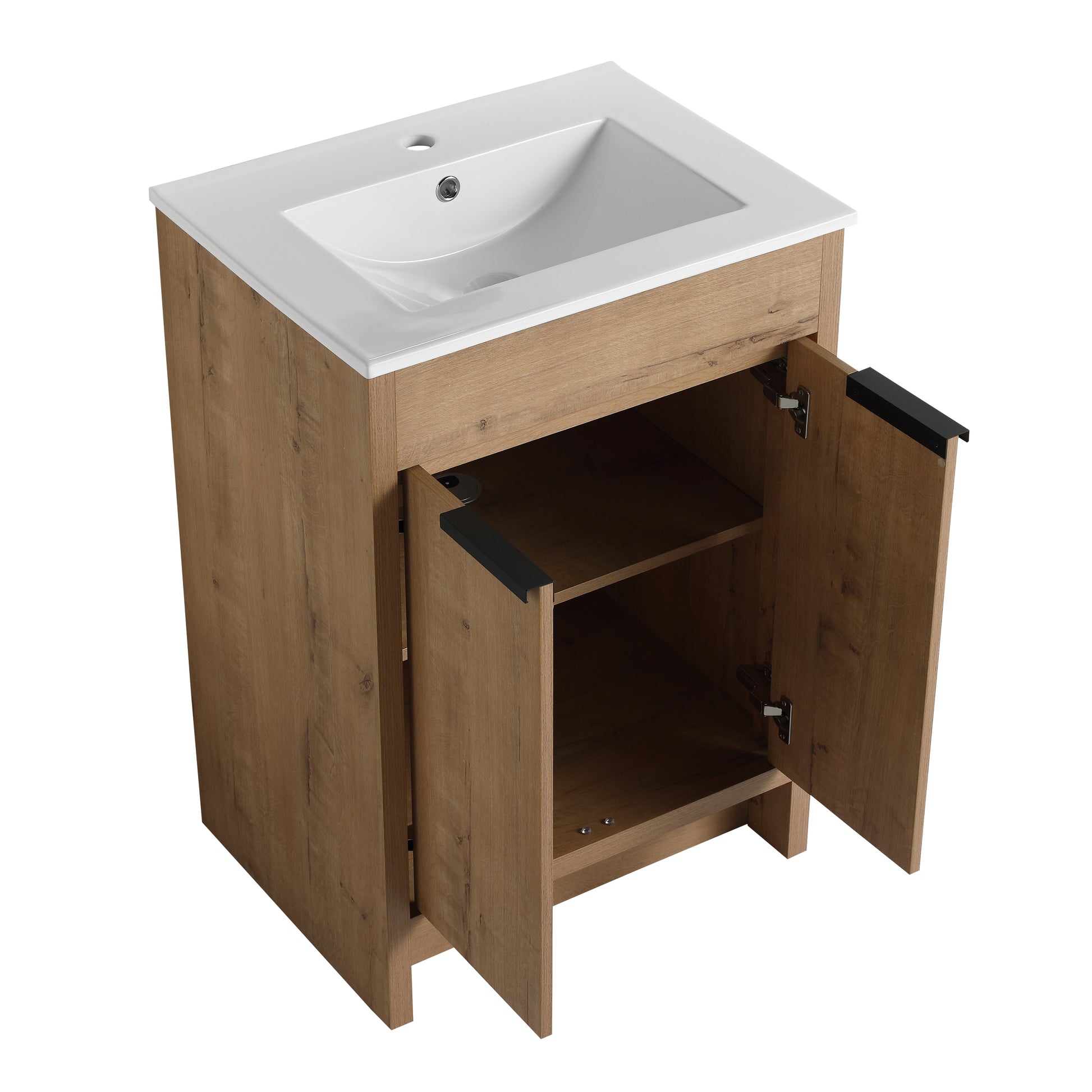 24" Freestanding Bathroom Vanity With White Ceramic Sink & 2 Soft Close Cabinet Doors Kd Packing ,Bvb02424Imo G Bl9060B Imitative Oak 2 Bathroom Freestanding Modern Plywood