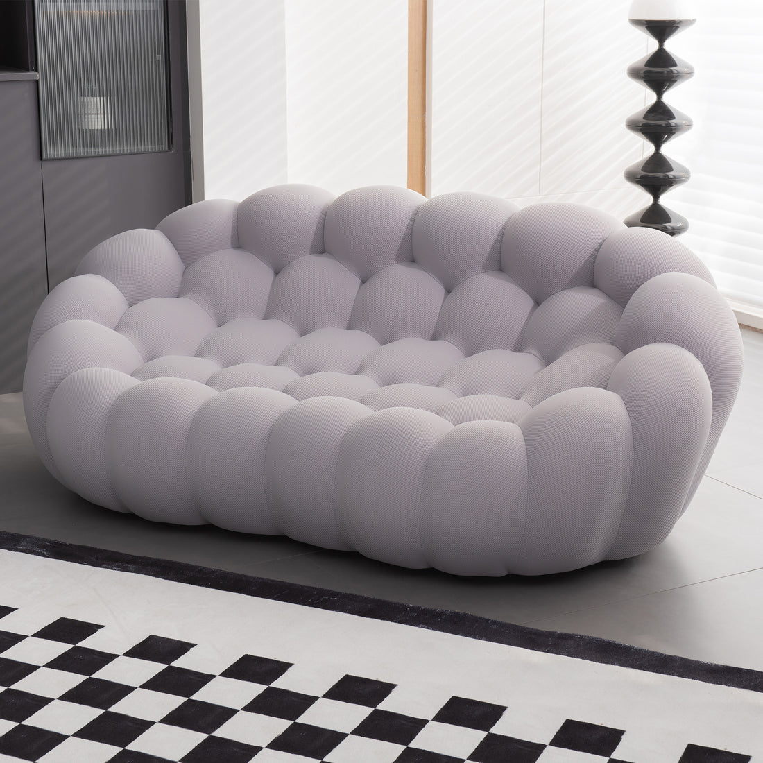 74.8'' Modern Bubble Floor Couch For Living Room,Gray Gray Foam Fabric 2 Seat
