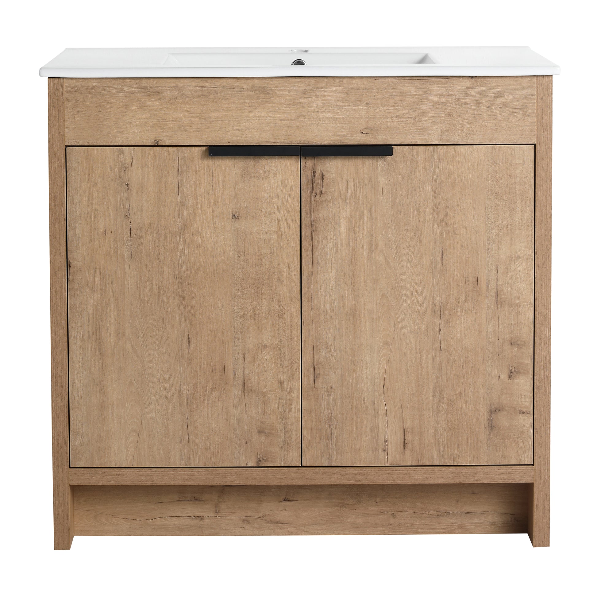 36" Freestanding Bathroom Vanity With White Ceramic Sink & 2 Soft Close Cabinet Doors Kd Packing ,Bvb02436Imo F Bl9090B Imitative Oak 2 Bathroom Freestanding Modern Plywood