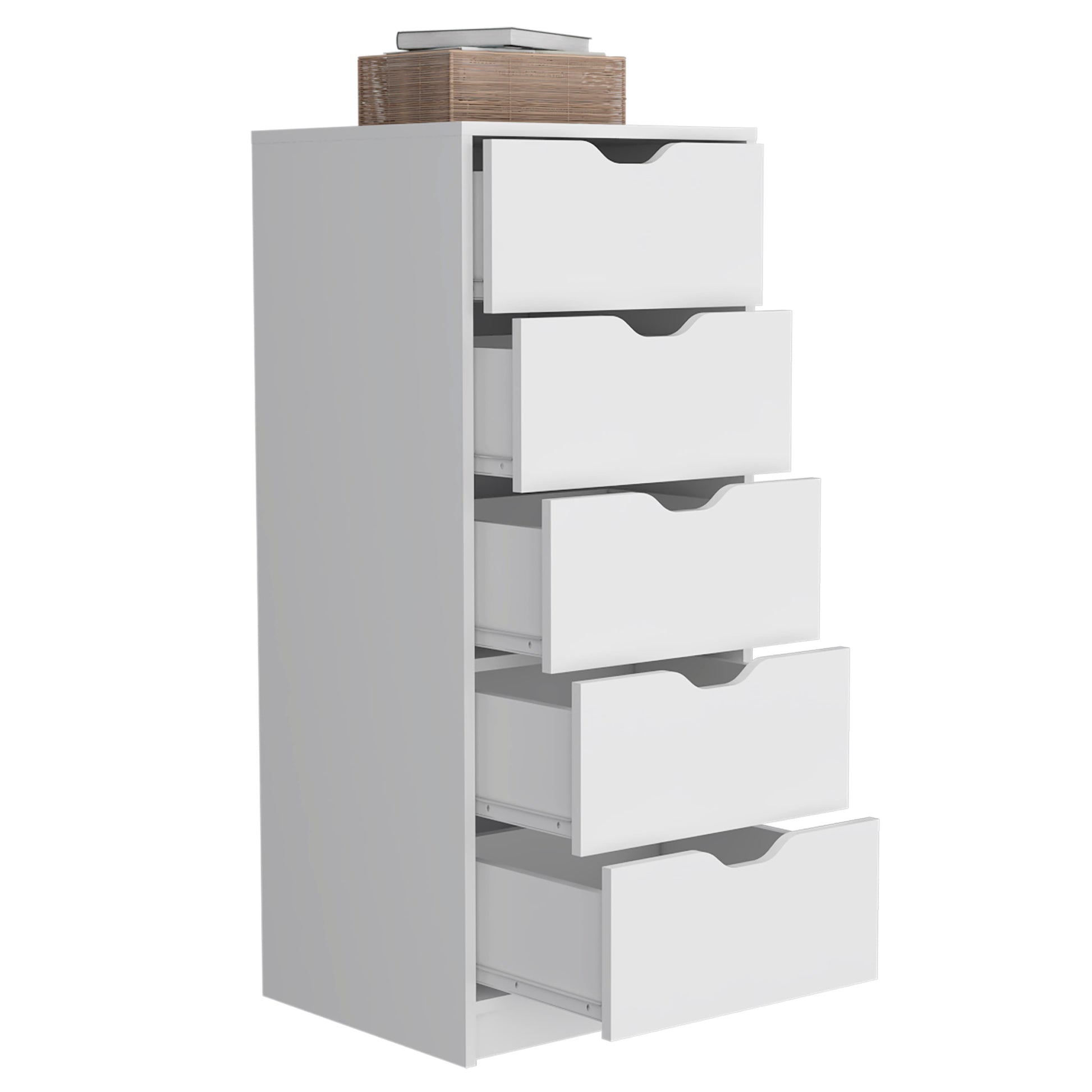 Basilea 5 Drawers Tall Dresser, Pull Out System White White White Bedroom Modern Particle Board Particle Board