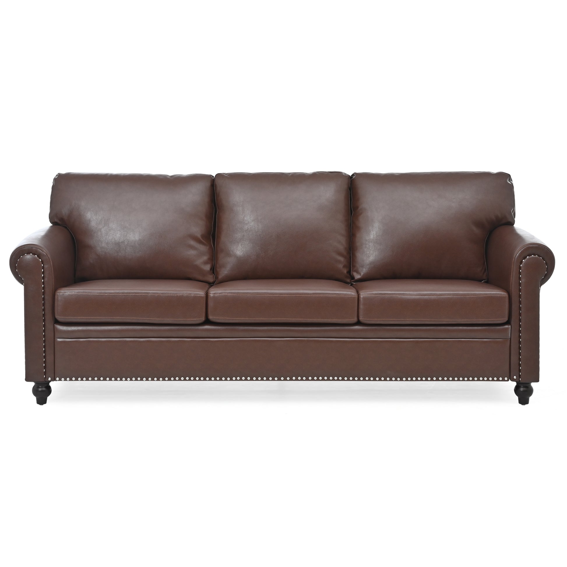 3 Seater Sofa. Brown Pu Foam Fabric 3 Seat