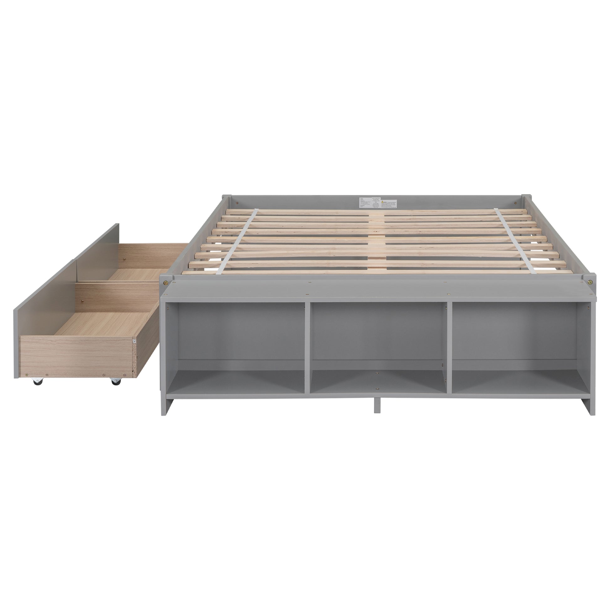 Full Size Bed With Storage Case, 2 Storage Drawers, Lengthwise Support Slat,Grey Full Grey Wood Bedroom American Design Pine Pine